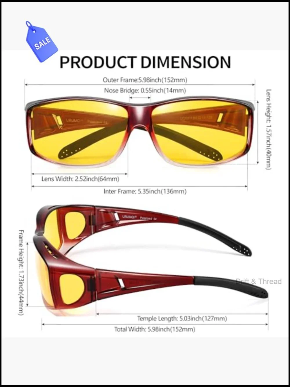 Night Driving Glasses Fit Over Eyeglasses, Polarized Anti Glare Wrap Around